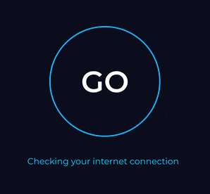 Animated gif of blue status "checking your internet connection" screen within mobile Speedtest app