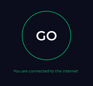 Animated gif of green status "you are connected to the internet" screen within mobile Speedtest app