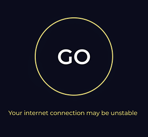 Animated gif of yellow status "Your internet connection may be unstable" screen within mobile Speedtest app