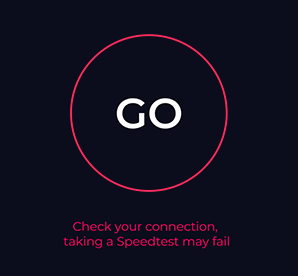 Animated gif of red status "Check your connection, taking a Speedtest may fail" screen within mobile Speedtest app