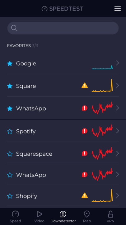 screen to select favorite services