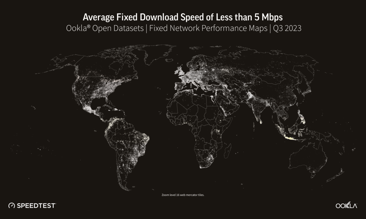 Map of Average Fixed Download Speed of Less than 5 Mbps