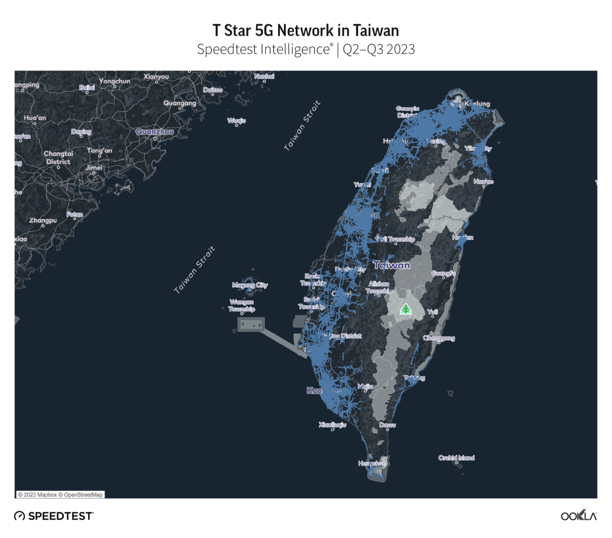 Map of T Star 5G Network in Taiwan, Q2-Q3 2023
